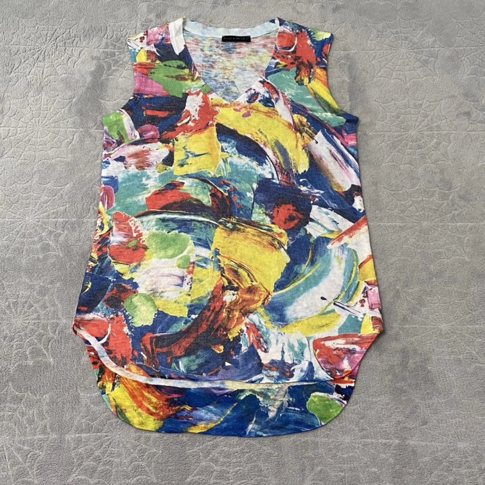 Nally Millie Knit Tunic Top Womens S Artsy Abstract Maximalist Colorful Blouse